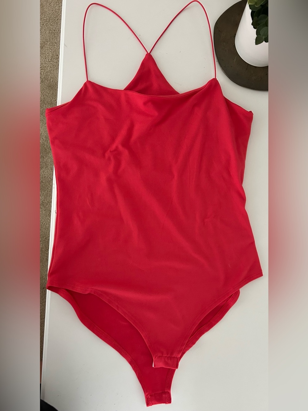 gaze Red women’s One-Piece Bodysuit with Spaghetti Straps